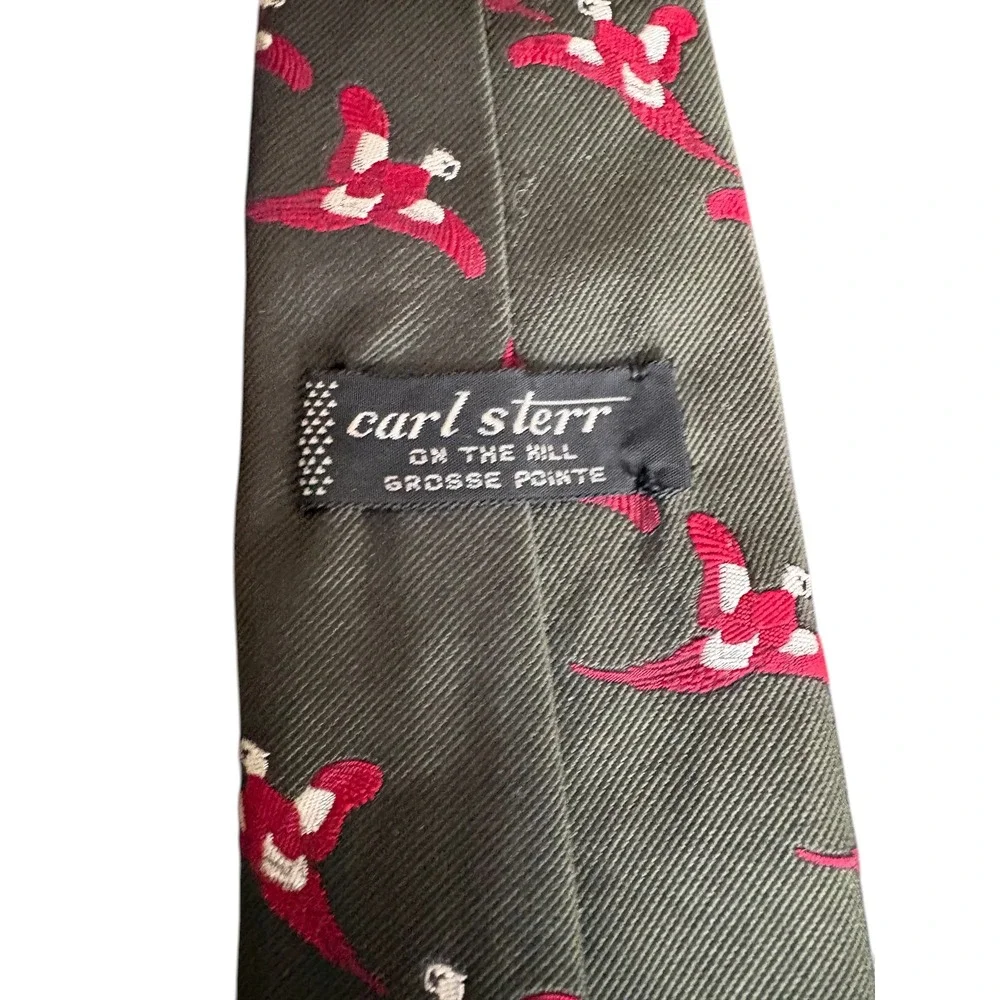 Carl Sterr Silk Tie Parrot Bird Green‎ Red Handmade Vintage Necktie Hunting 54x3